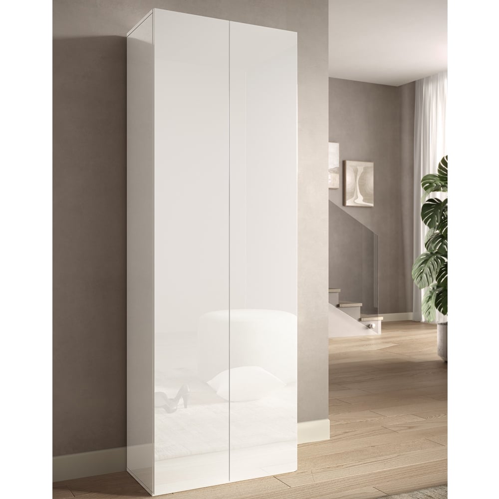 Salta Tall High Gloss Shoe Storage Cabinet With 2 Doors In White