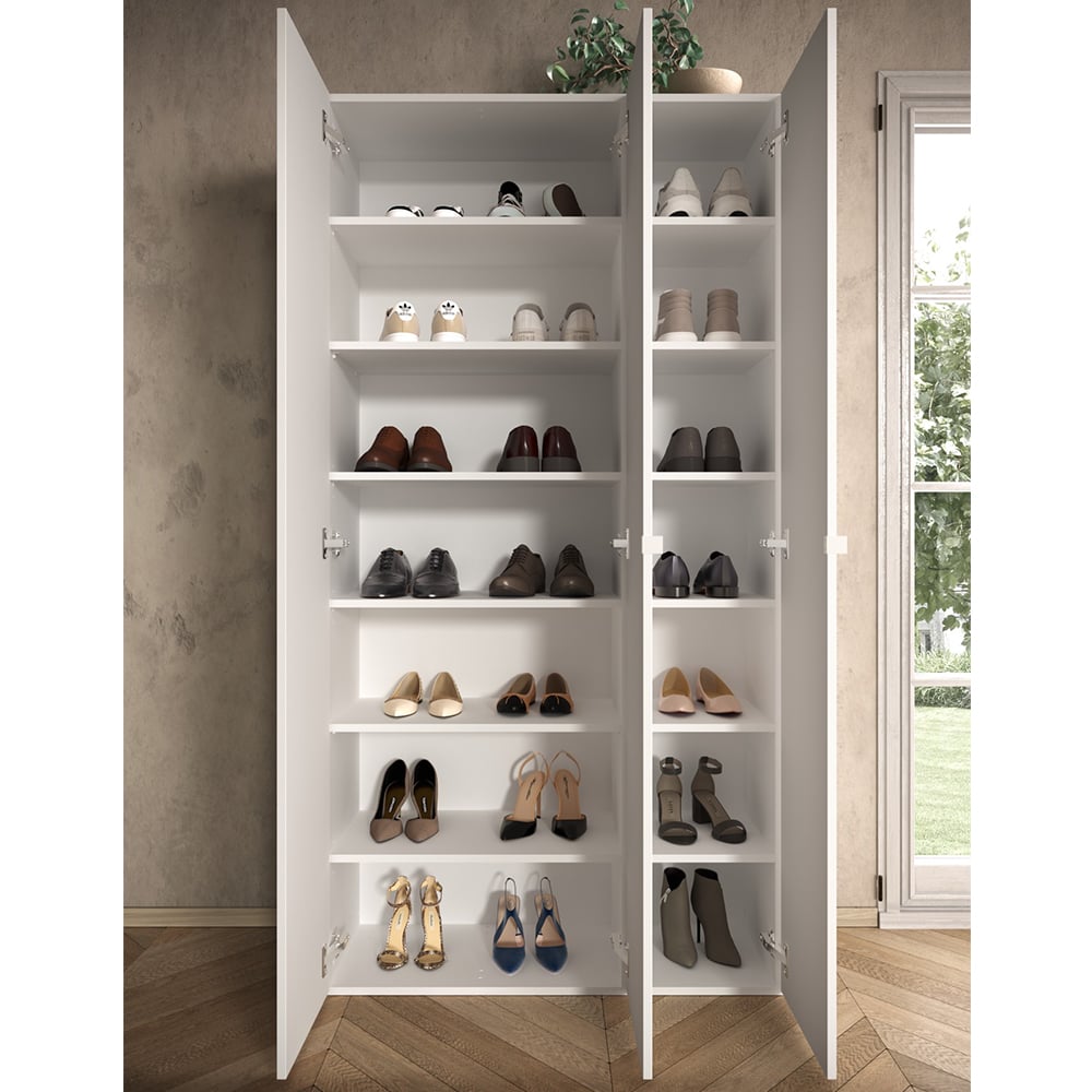 Salta Tall High Gloss Shoe Storage Cabinet With 3 Doors In White