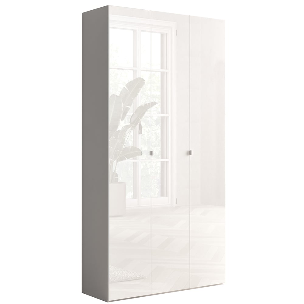 Salta Tall High Gloss Shoe Storage Cabinet With 3 Doors In White