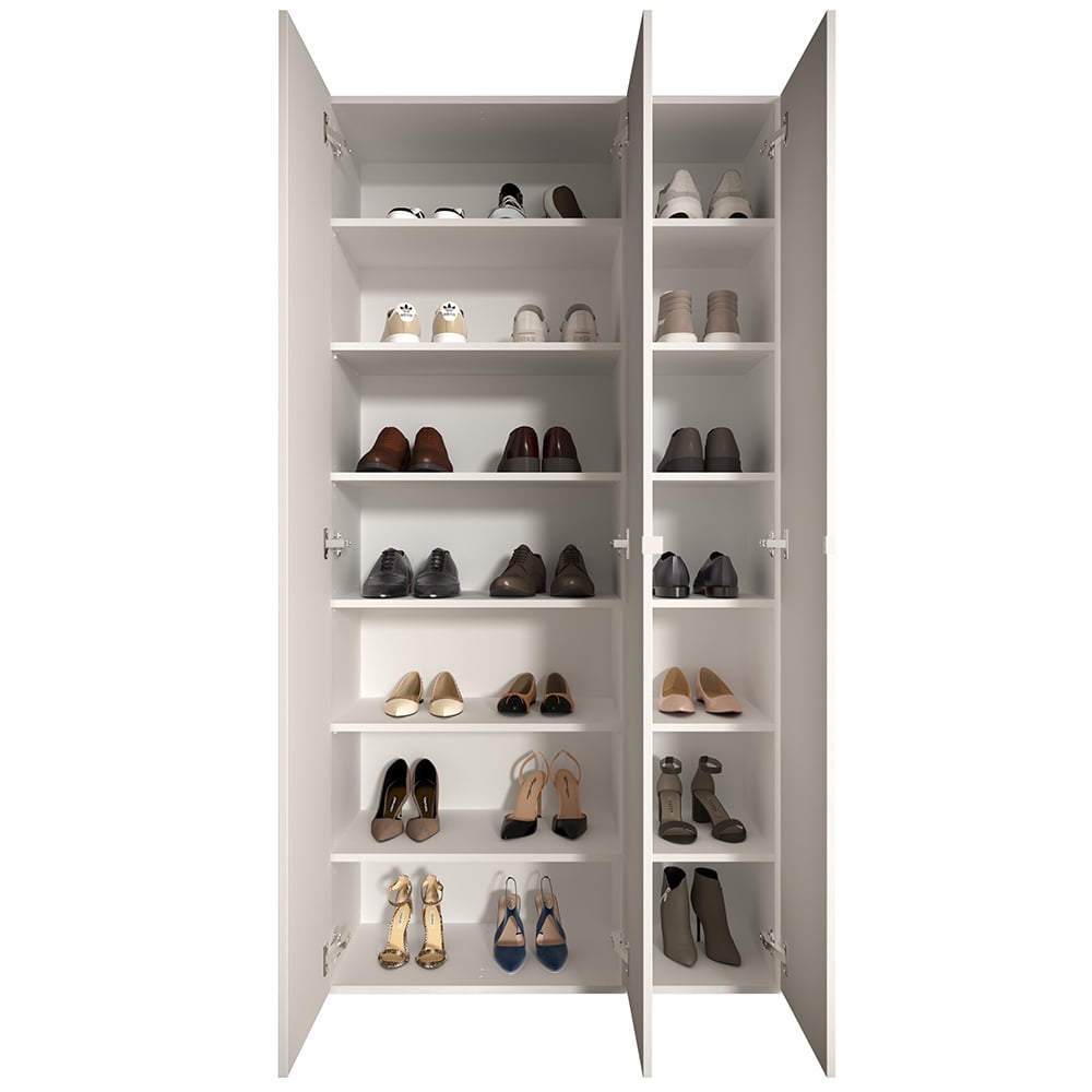 Salta Tall High Gloss Shoe Storage Cabinet With 3 Doors In White