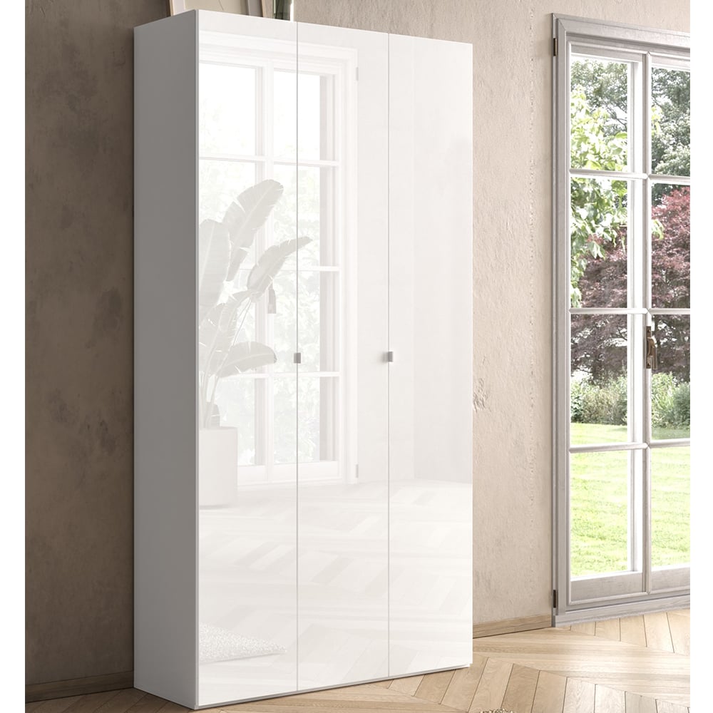 Salta Tall High Gloss Shoe Storage Cabinet With 3 Doors In White