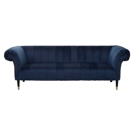 Salta Velvet 3 Seater Sofa In Midnight Blue With Pointed Legs