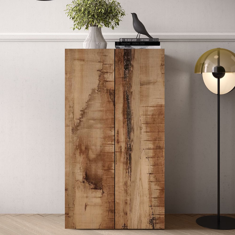 Salta Wooden Highboard With 2 Doors In Black And Pearl Oak