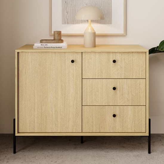 Salta Wooden Sideboard With 1 Door 3 Drawers In Scandi Oak