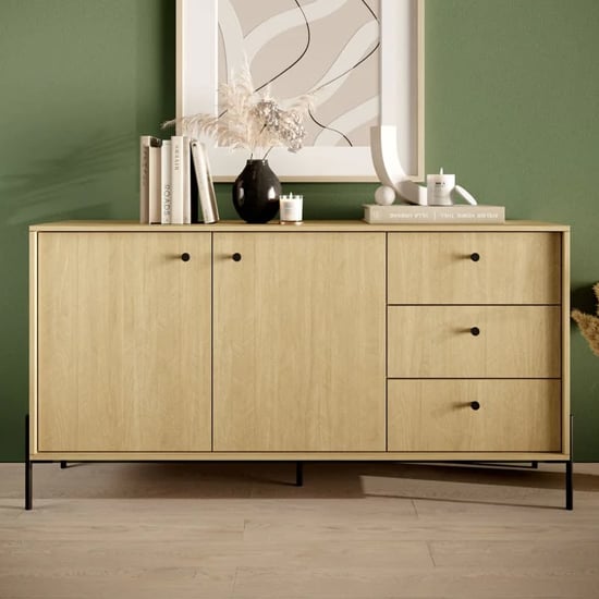 Salta Wooden Sideboard With 2 Doors 3 Drawers In Scandi Oak