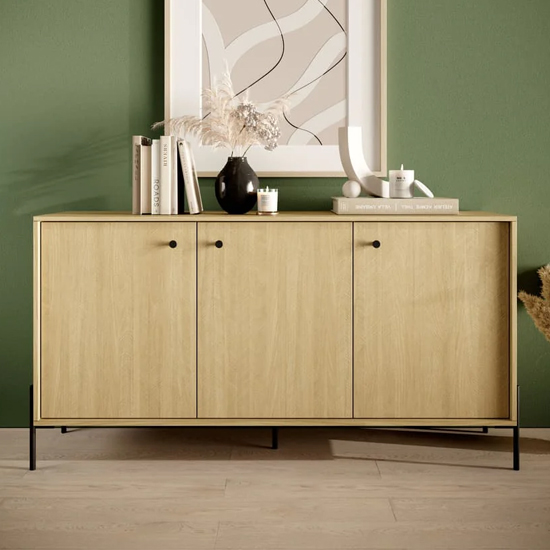 Product photograph of Salta Wooden Sideboard With 3 Doors In Scandi Oak from Furniture in Fashion