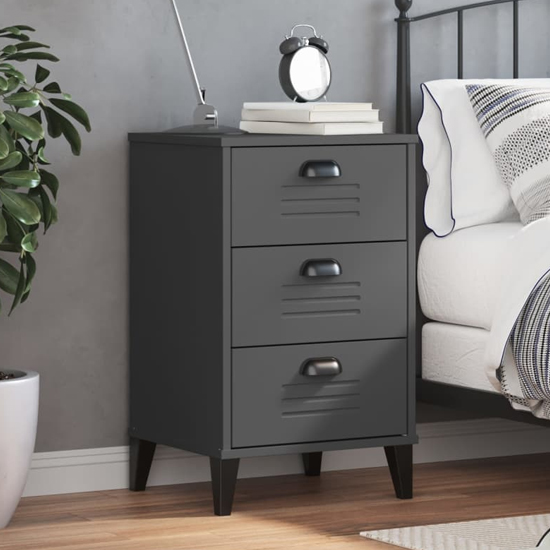Read more about Widnes wooden bedside cabinet with 3 drawers in anthracite grey