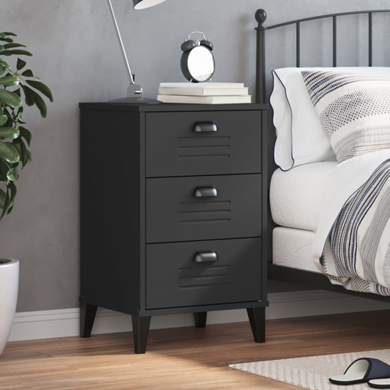 Read more about Widnes wooden bedside cabinet with 3 drawers in black