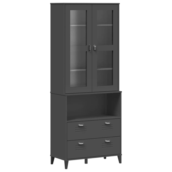 Widnes Wooden Display Cabinet With 2 Drawers In Anthracite Grey