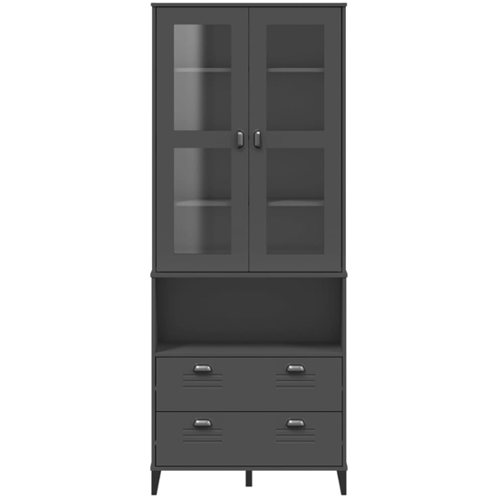 Widnes Wooden Display Cabinet With 2 Drawers In Anthracite Grey