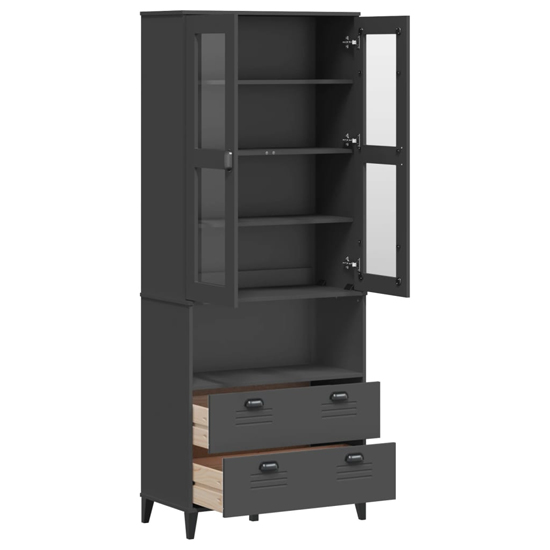 Widnes Wooden Display Cabinet With 2 Drawers In Anthracite Grey