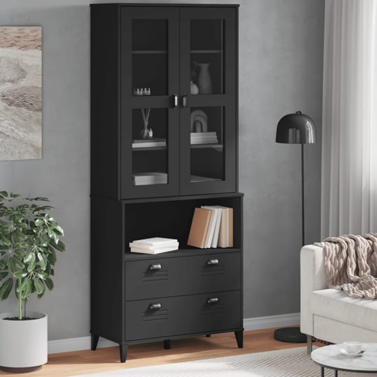Read more about Widnes wooden display cabinet with 2 drawers in black