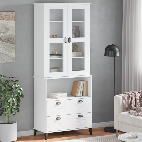 Read more about Widnes wooden display cabinet with 2 drawers in white