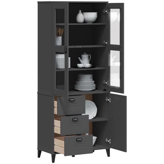 Widnes Wooden Display Cabinet With 3 Doors In Anthracite Grey