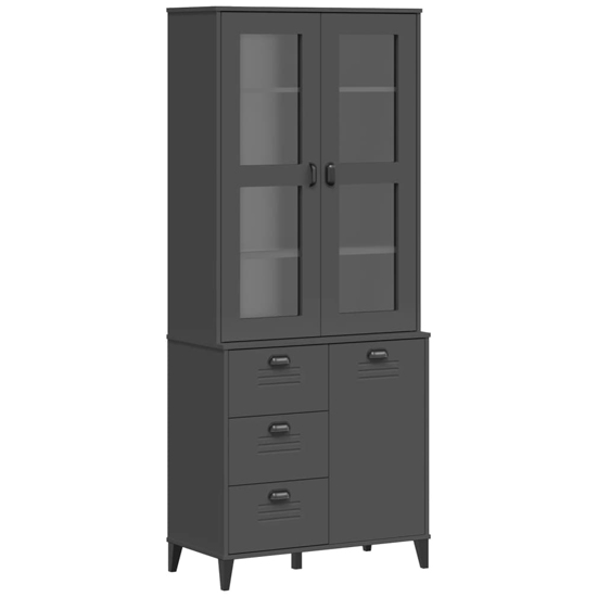 Widnes Wooden Display Cabinet With 3 Doors In Anthracite Grey