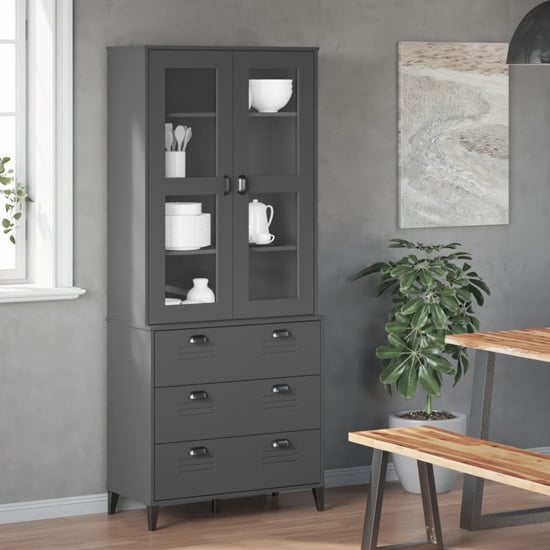 Read more about Widnes wooden display cabinet with 3 drawers in anthracite grey