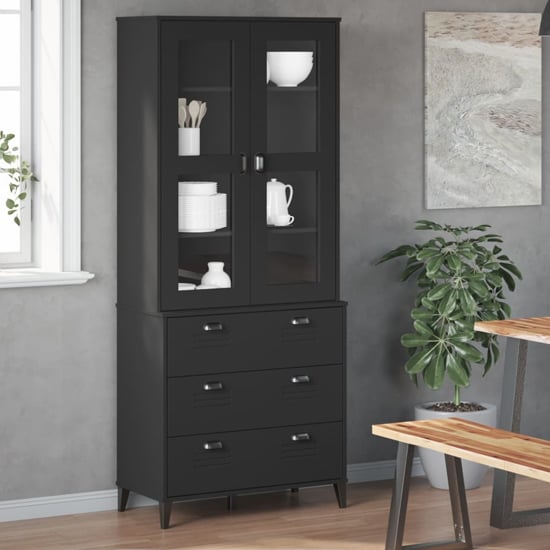 Read more about Widnes wooden display cabinet with 3 drawers in black