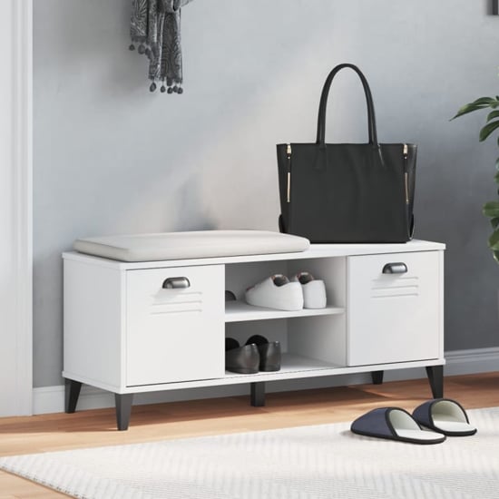 Product photograph of Widnes Wooden Shoe Storage Bench In White from Furniture in Fashion