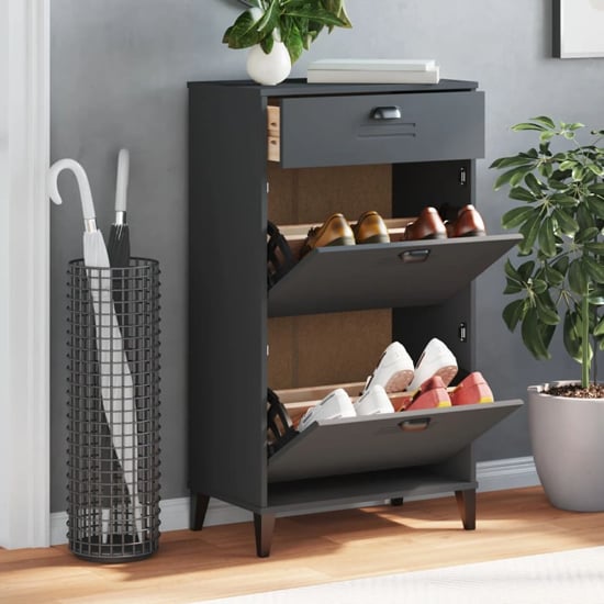 Product photograph of Widnes Wooden Shoe Storage Cabinet In Anthracite Grey from Furniture in Fashion