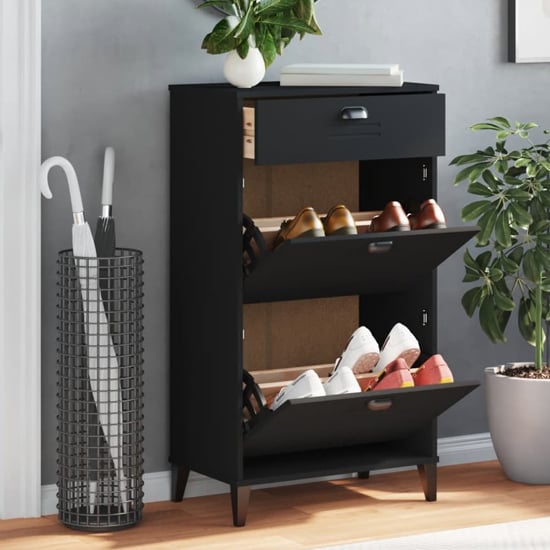 Product photograph of Widnes Wooden Shoe Storage Cabinet In Black from Furniture in Fashion