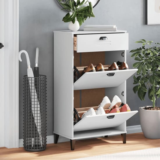 Product photograph of Widnes Wooden Shoe Storage Cabinet In White from Furniture in Fashion