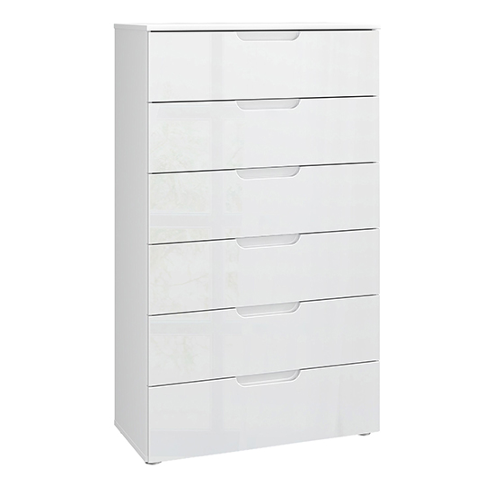 Product photograph of Salter High Gloss Chest Of 6 Drawers In White from Furniture in Fashion