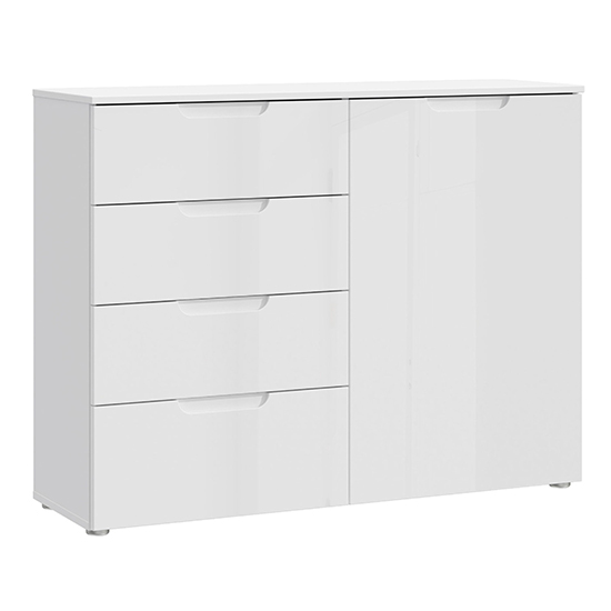 Salter High Gloss Sideboard 1 Door 4 Drawers In White