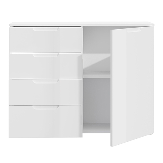 Salter High Gloss Sideboard 1 Door 4 Drawers In White