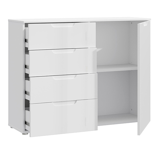Salter High Gloss Sideboard 1 Door 4 Drawers In White