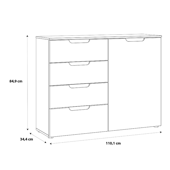 Salter High Gloss Sideboard 1 Door 4 Drawers In White
