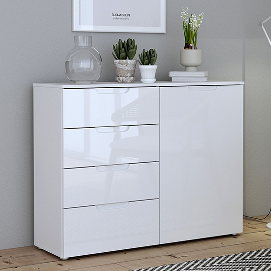 Read more about Salter high gloss sideboard 1 door 4 drawers in white