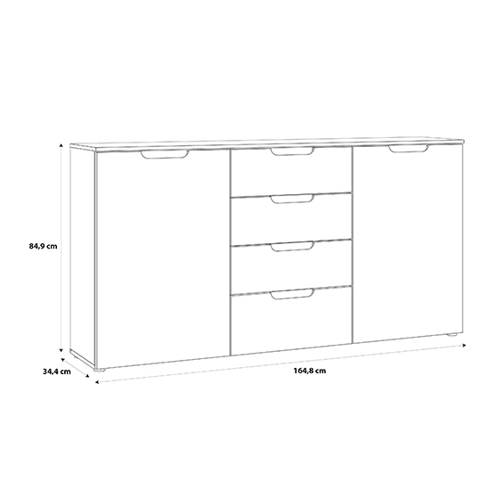 Salter High Gloss Sideboard 2 Doors 4 Drawers In White
