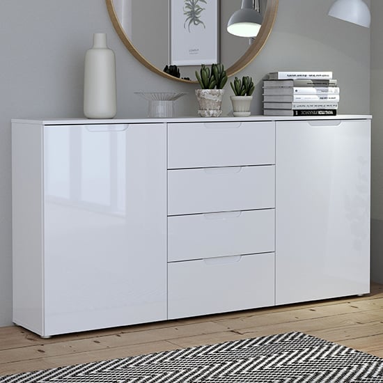 Salter High Gloss Sideboard 2 Doors 4 Drawers In White