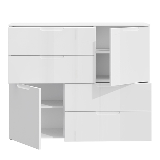 Salter High Gloss Sideboard Abstract 2 Doors 4 Drawers In White