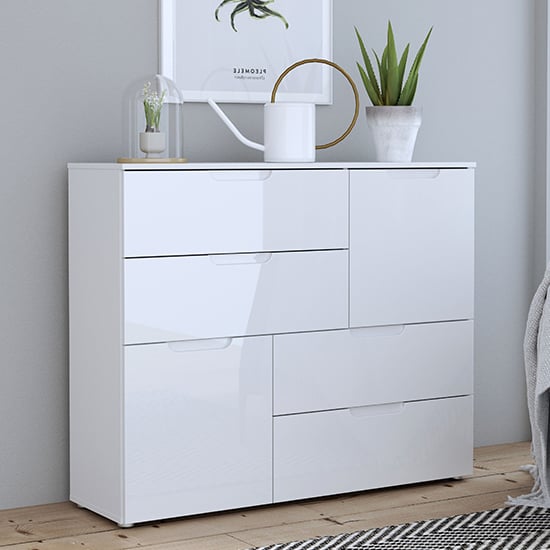 Product photograph of Salter High Gloss Sideboard Abstract 2 Doors 4 Drawers In White from Furniture in Fashion