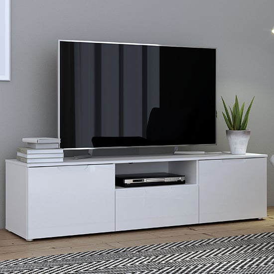 Product photograph of Salter High Gloss Tv Stand 2 Doors 1 Drawer In White from Furniture in Fashion