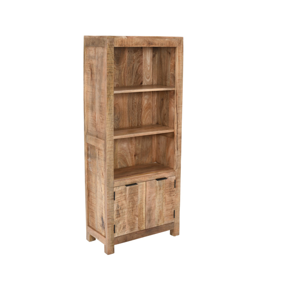 Salter Solid Mangowood Bookcase With 2 Doors In Rough Swan