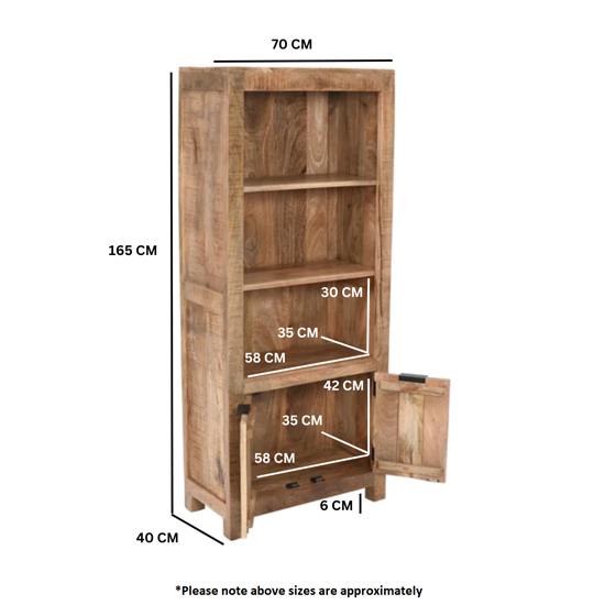 Salter Solid Mangowood Bookcase With 2 Doors In Rough Swan