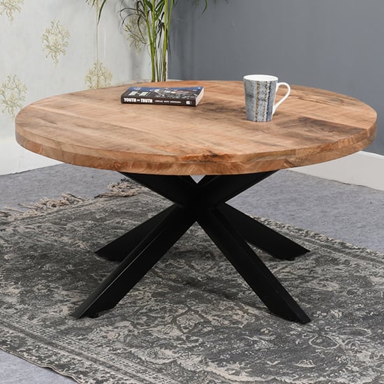 Product photograph of Salter Solid Mangowood Coffee Table With Metal Spider Legs from Furniture in Fashion