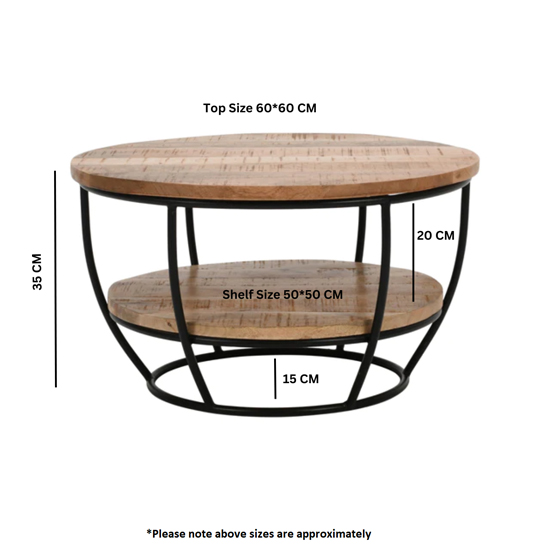 Salter Solid Mangowood Coffee Table With Shelf In Rough Swan