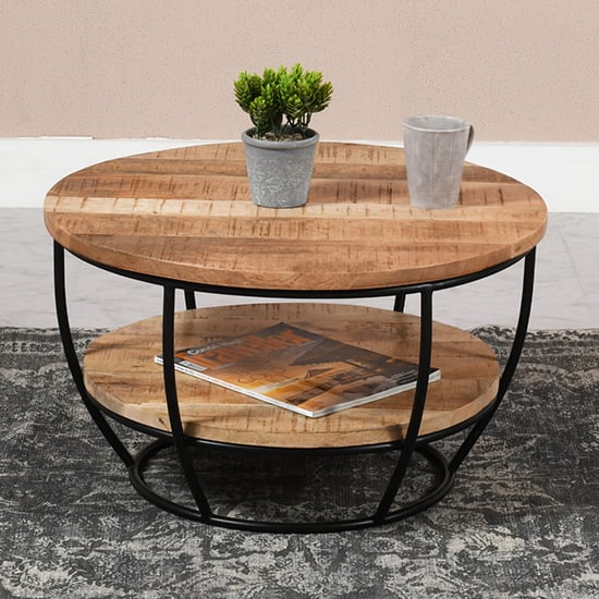 Salter Solid Mangowood Coffee Table With Shelf In Rough Swan