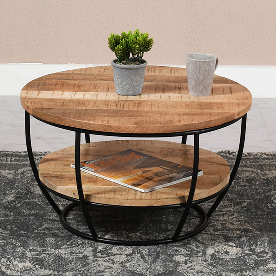 Read more about Salter solid mangowood coffee table with shelf in rough swan