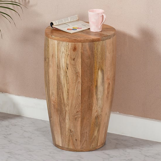 Salter Solid Mangowood Drum Side Table In Rough Swan