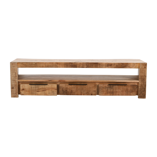 Salter Solid Mangowood Large TV Stand 3 Drawers In Rough Swan