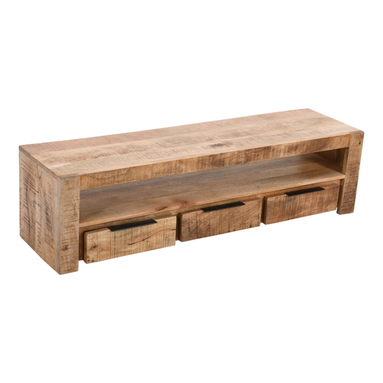 Salter Solid Mangowood Large TV Stand 3 Drawers In Rough Swan
