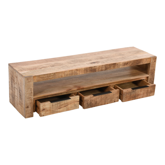 Salter Solid Mangowood Large TV Stand 3 Drawers In Rough Swan
