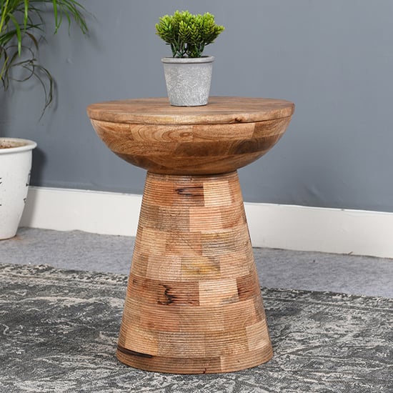 Salter Solid Mangowood Side Table Mushroom Style In Rough Swan