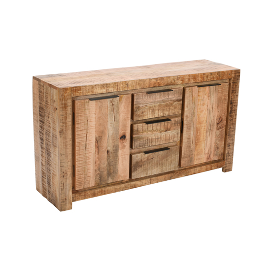 Salter Solid Mangowood Sideboard 2 Doors 3 Drawers In Rough Swan