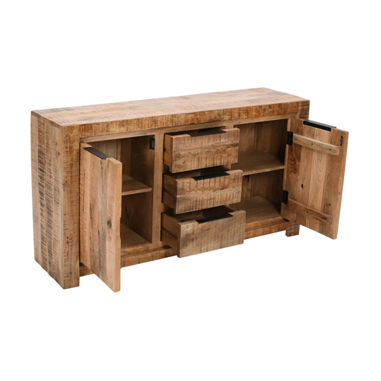 Salter Solid Mangowood Sideboard 2 Doors 3 Drawers In Rough Swan