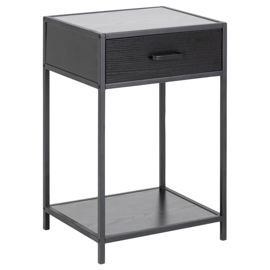 Photo of Salvo wooden bedside table with 1 drawer in ash black